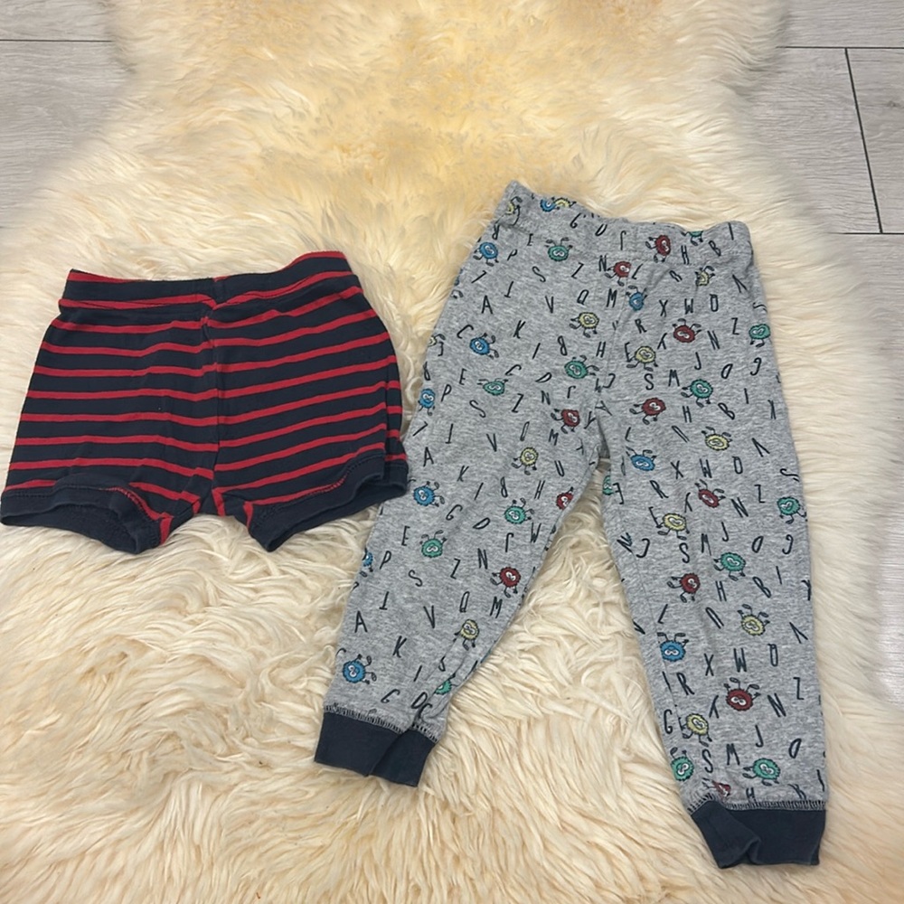 George Pajama Bottoms in Monster Gray and Blue & Red Striped Pajama Shorts 2T